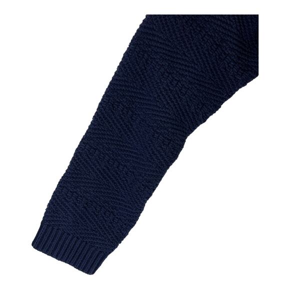 Oversized Navy Blue Lace-Up Knit Sweater Size XXS |Textured Long Sleeve Pullover - Picture 6 of 10